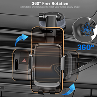 Support de téléphone pour voiture avec bras extensible, ventouse et rotation à 360° pour tableau de bord, support universel pour smartphones