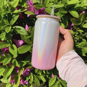 Vaso de Cerveza Personalizado con Logotipo, Rts16oz, Degradado, Brillante, Esmerilado, Blanco, Sublimable, con Tapa de Diamantes de Imitación - Product Image 3