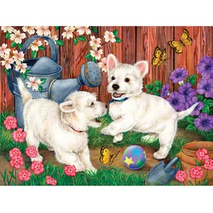 5d ديي اللوحة الماس أب الحفر اثنين من الكلاب في الحديقة ديي 5d الكريستال الماس اللوحة الكلب ديي إطار قماش ديكور المنزل