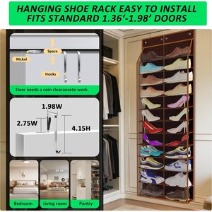 Over Door <b>Shoe</b> Organizer 24 Pair Capacity 12 Tier Hanging <b>Storage</b> For Sneakers Boots Kids Family Walnut Brown - Product Image 4