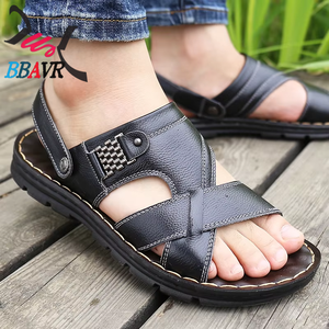 Sandales décontractées pour hommes, en cuir imperméable, à semelle épaisse, type claquettes de plage pour l'extérieur - Product Image 1