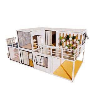 Villa moderna con estructura de acero ligero para uso hotelero con paredes de vidrio y diseño de balcón - Product Image 1
