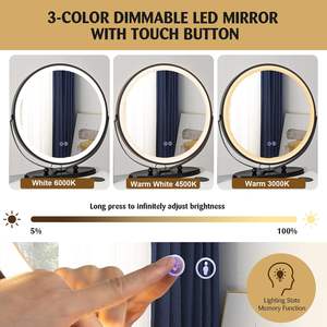 Dareko Modern Vanity Mesa De Maquiagem De Madeira Sólida Espelho Iluminado <span class=keywords><strong>3</strong></span> Conjuntos De Iluminação Side Cabinet <span class=keywords><strong>2</strong></span> Gavetas Prateleiras De Armazenamento Dobráveis - Product Image 4