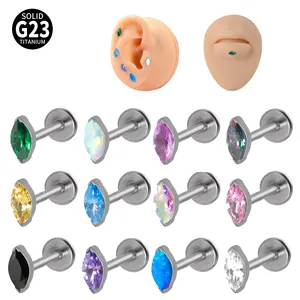 G23 F136 Titanium Internally Threaded Blue Pink Opal Cz Labret Piercing Jewelry Lip Studs