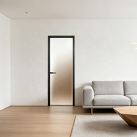 Porte intérieure en verre dépoli pour salle de bain, toilettes, chambre, hôtel, cuisine, porte battante latérale en aluminium