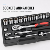 TOPWT 53 pièces, kits d'outils à main industriels durables avec douilles et clés pour la réparation automobile, coffret rigide, garantie OEM 1 an