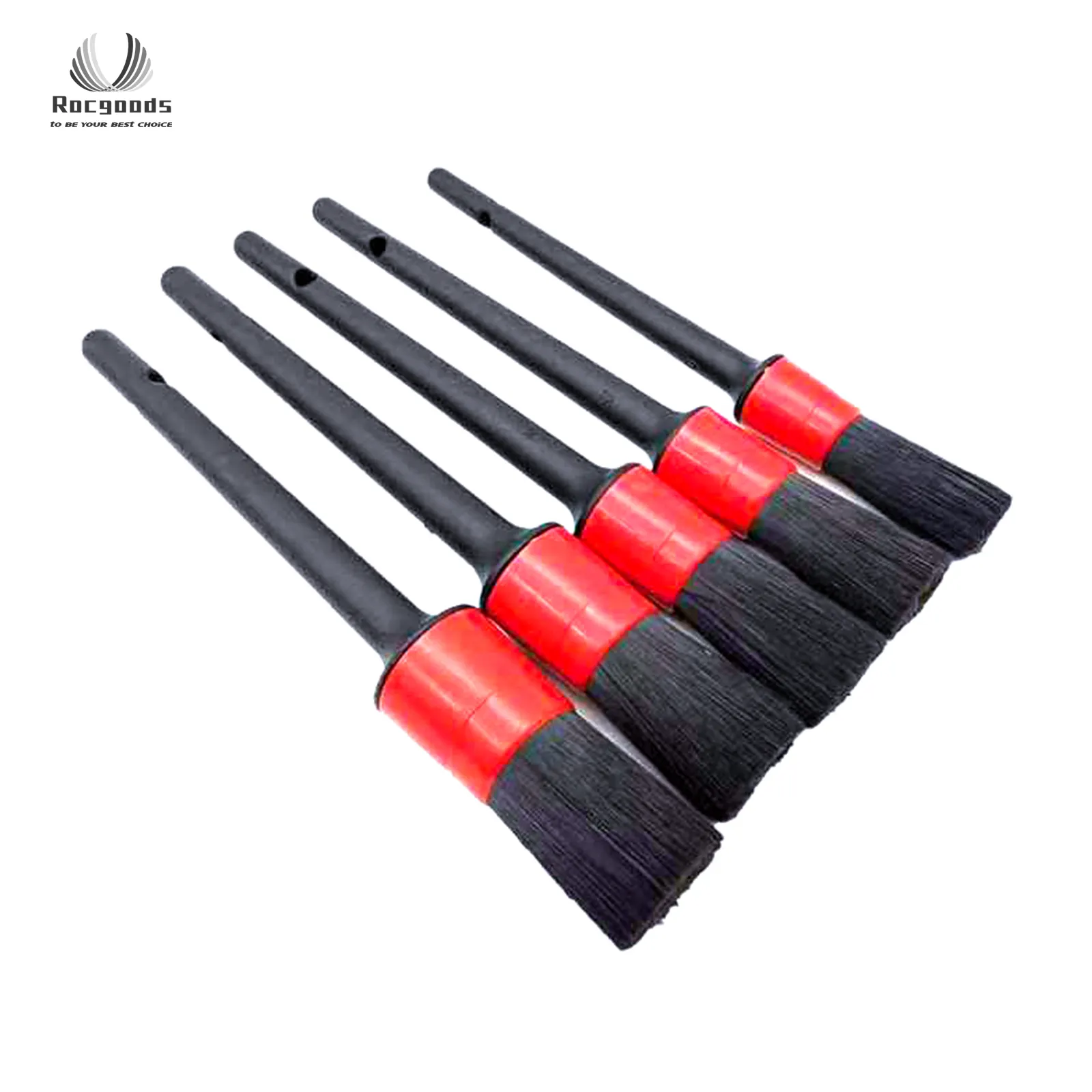 best china orange wooden handle cleaner soft brushes boars hair car engine care cleaning detail wood brush kit 5 pieces pcs set