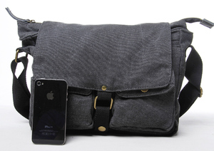 Borsa a tracolla 2371 da uomo in stile Vintage con decorazione a bottone in tela verde scuro - Product Image 2