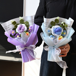New Arrival Woolen Crochet <strong>Flower</strong> Bouquet with Box &amp; Light Home Decor Desktop Atmosphere <strong>Display</strong> for Valentine Day Birthday Gift - Product Image 3