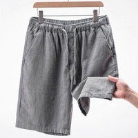 Shorts d'été gris en gaze de coton légers pour hommes, couleur unie, respirants, taille élastique avec cordon de serrage, coupe droite, cinq poches