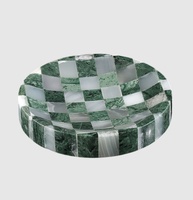 Plateau de présentation moderne rond en onyx vert émeraude et marbre blanc à carreaux de 4,7 pouces, porte-bougie pour salles de bain et tables basses