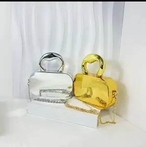 2024 New Fashion ladies popular top handle fashion bags shiny acrylic golden party bag girls metal purse women handbag