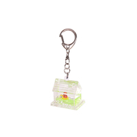 Porte-clés personnalisable en acrylique, motif maison-villa volante de dessin animé, avec flotteur 3D et paillettes aquatiques à effet sable mouvant