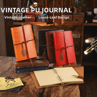 Carnet de notes vintage A6 personnalisé avec logo, en cuir PU imprimé et papier kraft, avec feuilles amovibles