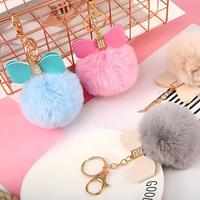 Porte-clés boule de fourrure synthétique de lapin Rex de 8 cm avec nœud, breloque de sac esthétique Coquette pour femme, pompon doux et moelleux, cadeau en gros