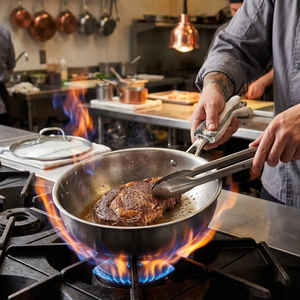 Sartén Multifuncional de Acero Inoxidable 304 y 316L de Grado Alimenticio, <span class=keywords><strong>Wok</strong></span> de <span class=keywords><strong>3</strong></span> Capas Gruesas sin Recubrimiento para Cocinar Sopas - Product Image 3