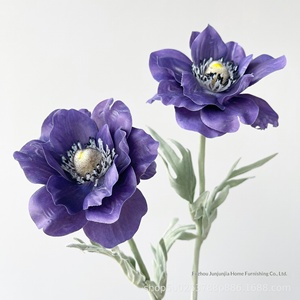 Fleur d'anémone artificielle aux tons délicats, tige rose pâle et blanche, fausses fleurs pour une décoration intérieure élégante, un style raffiné pour la table, un mariage aérien - Product Image 5