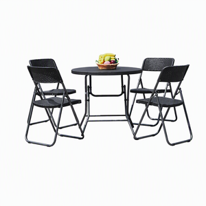 Autres meubles d'extérieur - Table ronde pliante avec 4 chaises en rotin - Ensemble de jardin pliable et peu encombrant - Product Image 1
