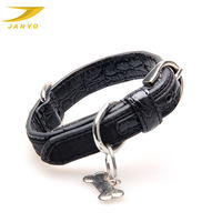 Kalung Anjing Kulit Tekstur Buaya Hitam Custom Dengan Tag Logam Kosong Berbentuk Tulang, Gesper Perak yang Dapat Disesuaikan, Kalung Hewan Peliharaan Dengan Cincin D