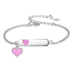 Hipoalergénico niños lindo corazón Rosa esmalte pulseras tobilleras niños joyería en plata de ley 925 <span class=keywords><strong>para</strong></span> bebés niñas pequeñas - Product Image 1