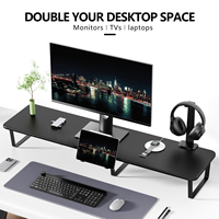 Support d'écran en bois à 2 niveaux au design moderne, étagère de bureau, rangement de bureau, compatible avec un support pour casque et un support pour téléphone