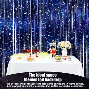 Lot de <span class=keywords><strong>2</strong></span> rideaux en feuille d'aluminium Galaxie pour décorations de fête sur le thème de l'espace, rideaux en guirlandes métalliques bleues, fête d'anniversaire sur le thème du film spatial - Product Image 5