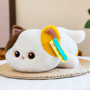 Venta al por mayor, ¡gran oferta! Adorable gato de peluche acostado, muñeco de animal de peluche, regalo de cumpleaños, almohada de compañía, gato calicó negro. - Product Image 5