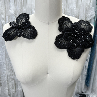 GCW-DH020 noir 3D fleur dentelle appliques avec strass paillettes perles robe de mariée coudre sur des patchs