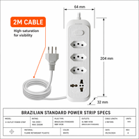 Multiprise électrique 4 voies en cuivre avec interrupteur, logo personnalisé, 10A 250V, pour maison et bureau, vente en gros à prix réduit