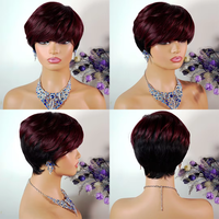 Perruques Cheveux Humains Économiques Sans Colle Faites à la Machine Couleur Naturelle, Courtes Coupes Pixie Cheveux Humains, Courtes Coupes Carrées pour Femmes Noires