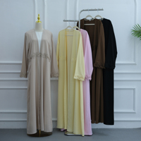 MEXIZO 2026 Abaya de Luxe Rose Dubaï Kaftan Élégant Bordures en Dentelle Robe Longue Kimono Ouvert pour Femmes Musulmanes Modestes