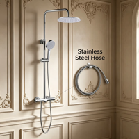 Colonne de douche thermostatique contemporaine en laiton chromé poli avec double poignée, douche pluie et douchette à main, barre coulissante