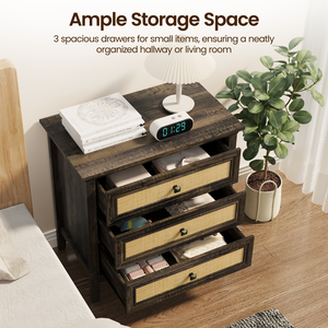 Comò in rattan a 3 cassetti, cassettiera in legno, comodino rustico in stile farmhouse, mobiletto contenitore - Product Image 4
