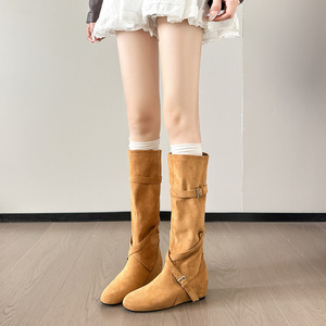 Bottes de cow-boy vintage pour femmes à talons épais, style western, hauteur genou, avec découpe en V - Product Image 6