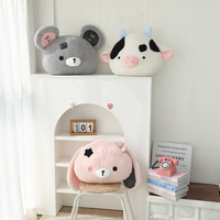 Coussin en peluche tête d'animal mignon en gros : ours, vache, lapin doux et moelleux pour la décoration de chambre et de canapé