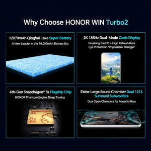 Original 2026 Honor WIN Turbo 2, Appareil photo principal 50MP OIS + Caméra ultra grand angle 12MP, Objectif frontal 50MP, Snapdragon 8s Gen4, Écran QHD+ 6.89 pouces - Product Image 2
