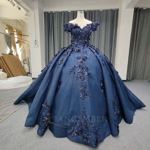 Vestido de Quinceañera Azul Marino Lsany228, con Apliques de Corazón, Flores 3D, Cola de Capilla, Largo hasta el Suelo, Vestido de Gala para Fiesta de 16 Años - Product Image 3