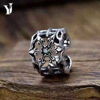 Bague Hexagramme en Argent Sterling 925 avec Zircon Cubique Vert, Style Gothique Large, Bijou Statement pour Homme, Vintage Punk