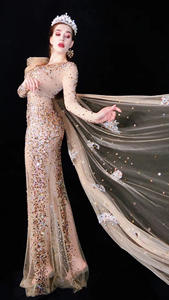 NOVANCE Y1718 Nouveautés Vêtements 2026 Robe de soirée féerique <span class=keywords><strong>sexy</strong></span> en dentelle scintillante avec traîne, Robe de soirée formelle nude, Robe de nuit tendance - Product Image 5