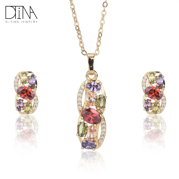 18 k yellow gold color zircon jewelry Sets gold-plated earrings necklace is suitable for fashionable women