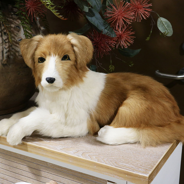 Sitting/Standing Lifelike German Shepherd Border Collie Puppy Statue - Real Fur Movie Prop, Solid Resin Home Garden Decor