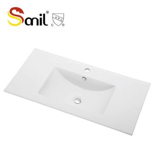 Lavabo de Cerámica Rectangular Delgado Blanco de un Solo Orificio, Moderno, con Certificación CUPC, para Baño - Product Image 1