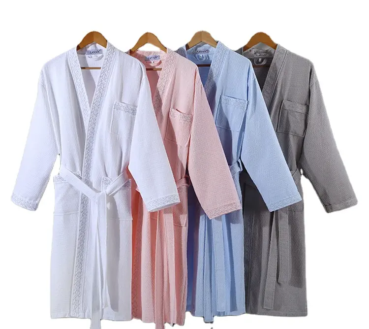 100% Cotton Terry Long Absorbent Bath Robe Kimono Waffle Bathrobe Luxury Lightweight Sleepwear