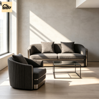 Juego de Sofás Personalizables de Lujo Ligero para Sala de Estar, con Respaldo Curvo Acolchado en Tela y Sillón a Juego para Apartamento, Hotel o Villa