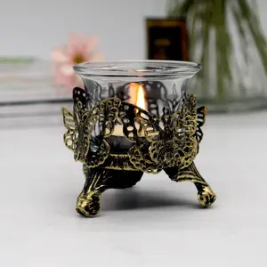 metal candle holders small hallow out with clear glass cup tea light vintage brass candlestick interior decoration home decor