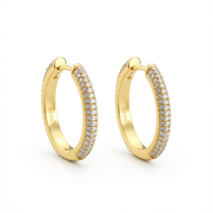 Orecchini a Cerchio in Oro Massiccio 18K con Diamanti, Taglio Brillante Rotondo in Oro Bianco, Classici da Donna per Uso Quotidiano - Product Image 1