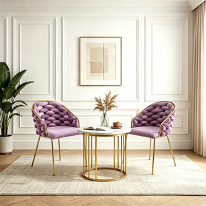 Fauteuil d'appoint en <span class=keywords><strong>velours</strong></span> tissé à la main, style luxe léger, avec pieds en métal doré - Product Image 3