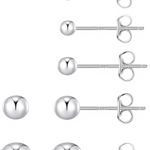 Simple Mini S925 Sterling Silver Rhodium Plated Minimalist Stud <b>Earrings</b> 3g for Children's & Women Ball Design Trendy Bead Gift - Product Image 3