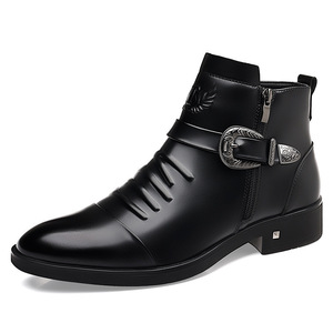 รองเท้าบูทมาร์ตินผู้ชายแฟชั่นฤดูหนาวหนังเชลซีบู๊ทส์ส้นเตี้ยสำนักงานธุรกิจอย่างเป็นทางการซิปด้านข้างสีทึบผู้ใหญ่ - Product Image 5