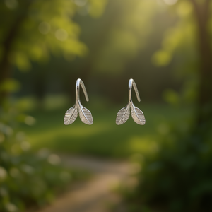 Eleganti orecchini a forma di foglia in argento 925 e oro bianco, design minimalista per l'uso quotidiano, gioielli unisex. - Product Image 2